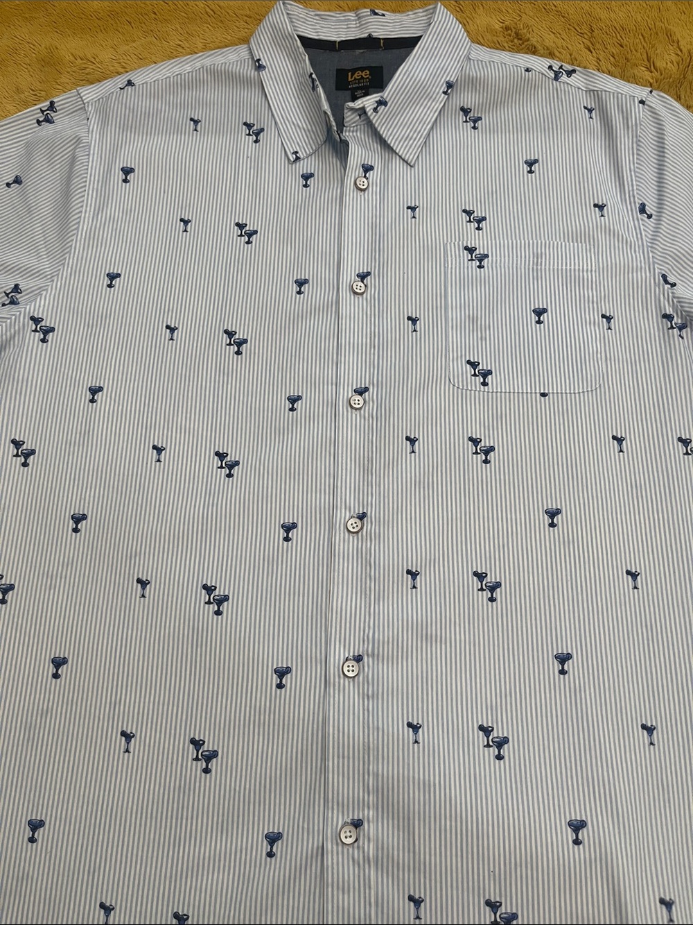 Lee Men’s Light Blue Pinstripe Button-Down Shirt with Navy Embroidery